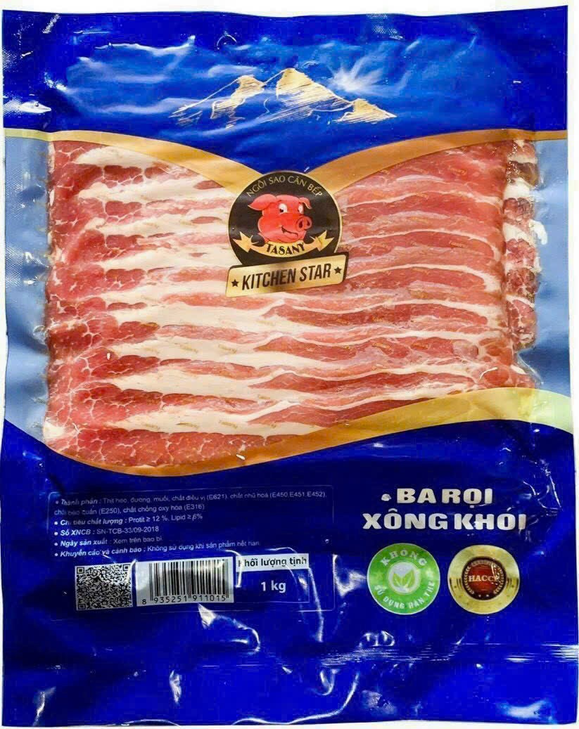 Ba rọi xông khói Kitchen Star 1kg – Thịt heo tươi ngon, đóng gói hút chân không, tiện lợi cho chế biến món ăn"